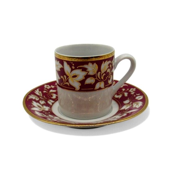 Original Bohemia DEMITASSE Espresso Cup and Saucer FLORAL Gold Accents Vintage - Picture 1 of 11